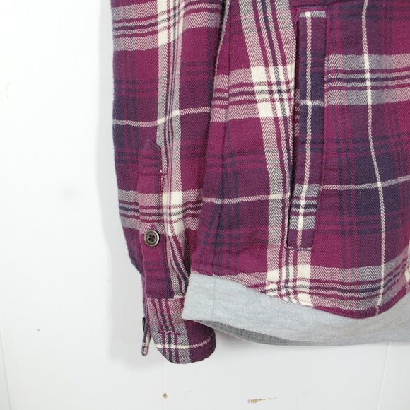 Plaid Button-Up Hoodie - Purple and Gray - Picture 4 of 9